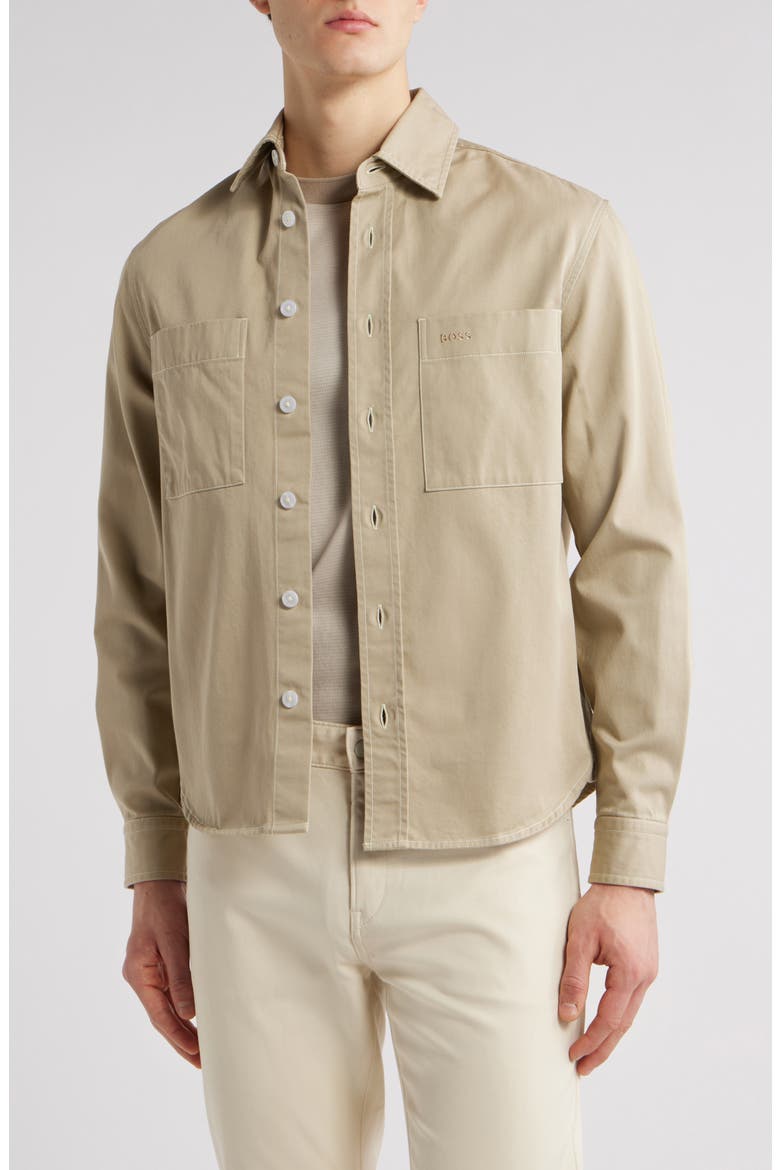 Owen Cotton Twill Button-Up Shirt Jacket, Main, color, LT BGE