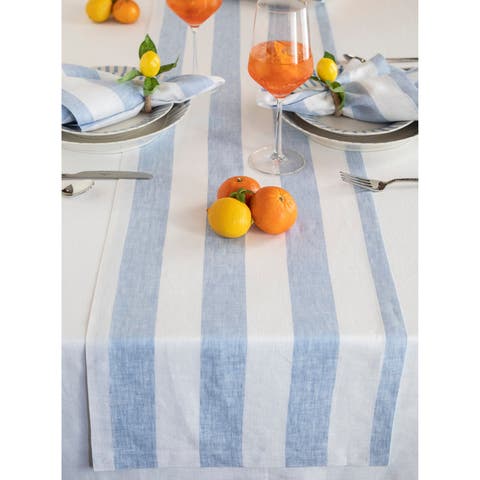 Linen Table Runner for Dining Table, Holiday and Everyday Table Decor - Cabana Stripe