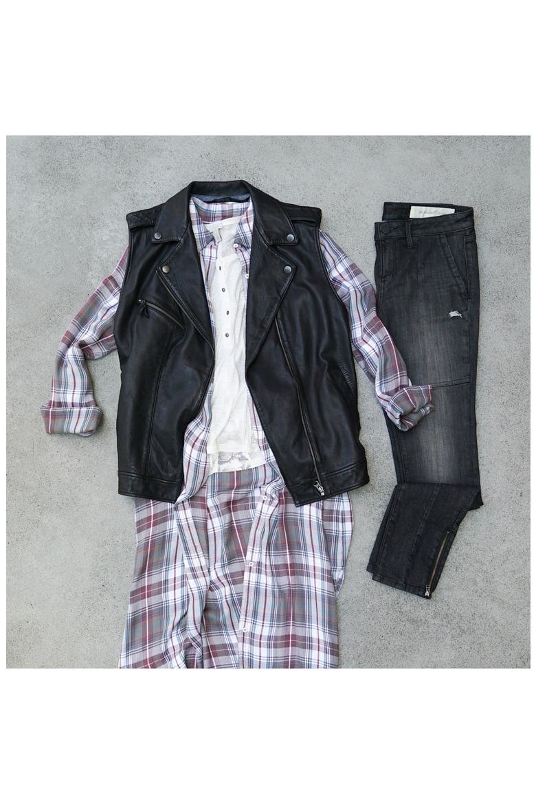 Treasure&Bond Relaxed Leather Moto Vest, Alternate, color, BLACK