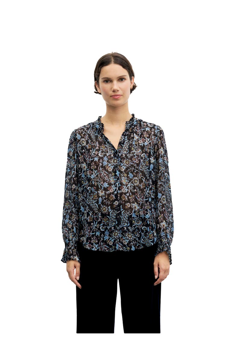 Silk Blend Floral V-neck Blouse, Main, color, Black