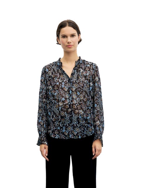 Silk Blend Floral V-neck Blouse
