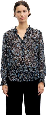 GERARD DAREL Silk Blend Floral V-neck Blouse