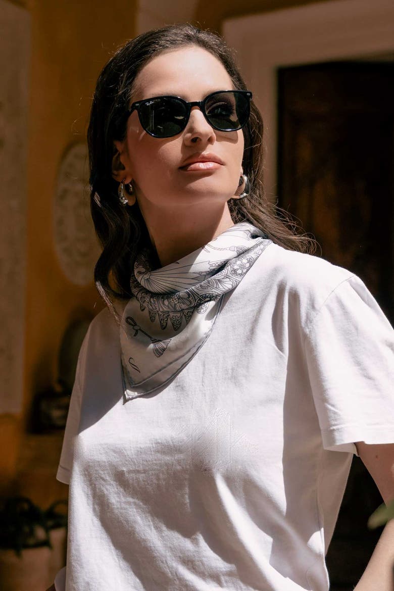 Venetian Fan - Silk Bandana, Alternate, color, Silver