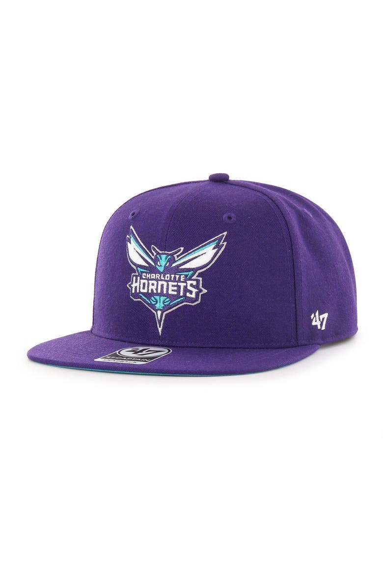 Men's '47  Purple Charlotte Hornets Sure Shot Captain Snapback Hat, Alternate, color, Purple