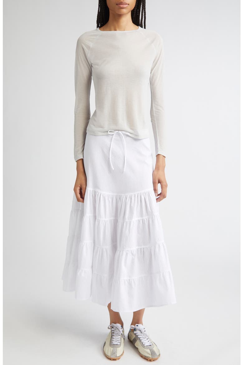 Long Etoile Stripe Tiered Cotton Maxi Skirt, Alternate, color, WHITE