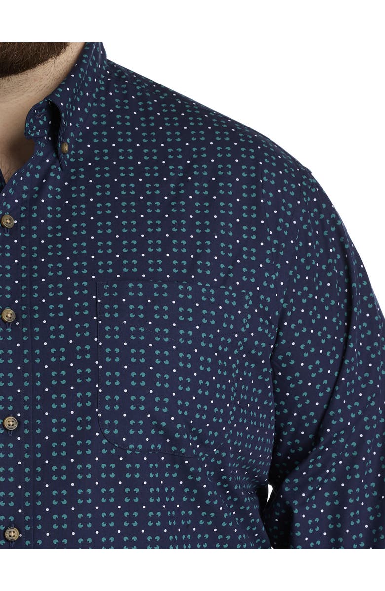 Harbor Bay by DXL Big & Tall Easy-Care Medallion Print Sport Shirt, Alternate, color, Navy