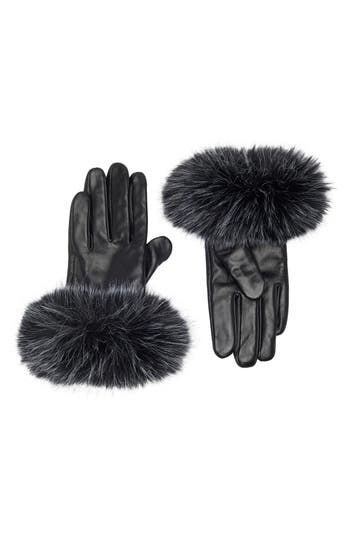 La Fiorentina Faux Fur Trim Leather Gloves In Black/snow