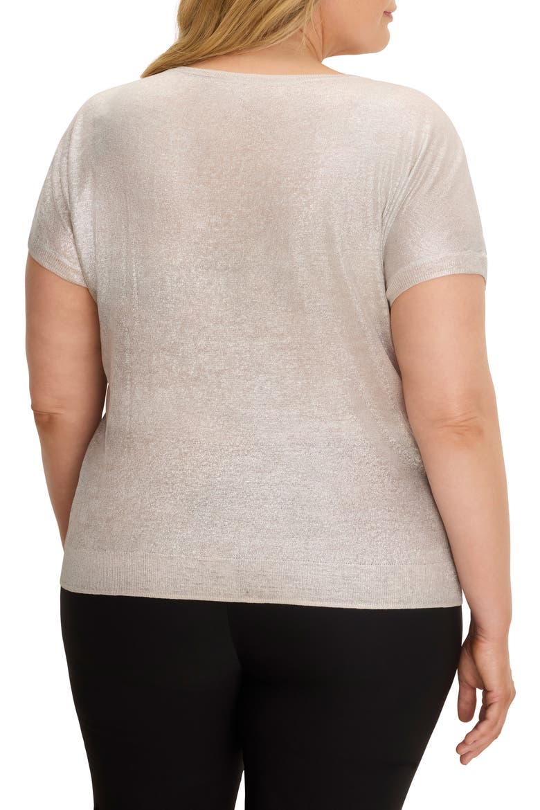 Glazed Feather Knit Short Sleeve Sweater, Alternate, color, COBBLESTONE