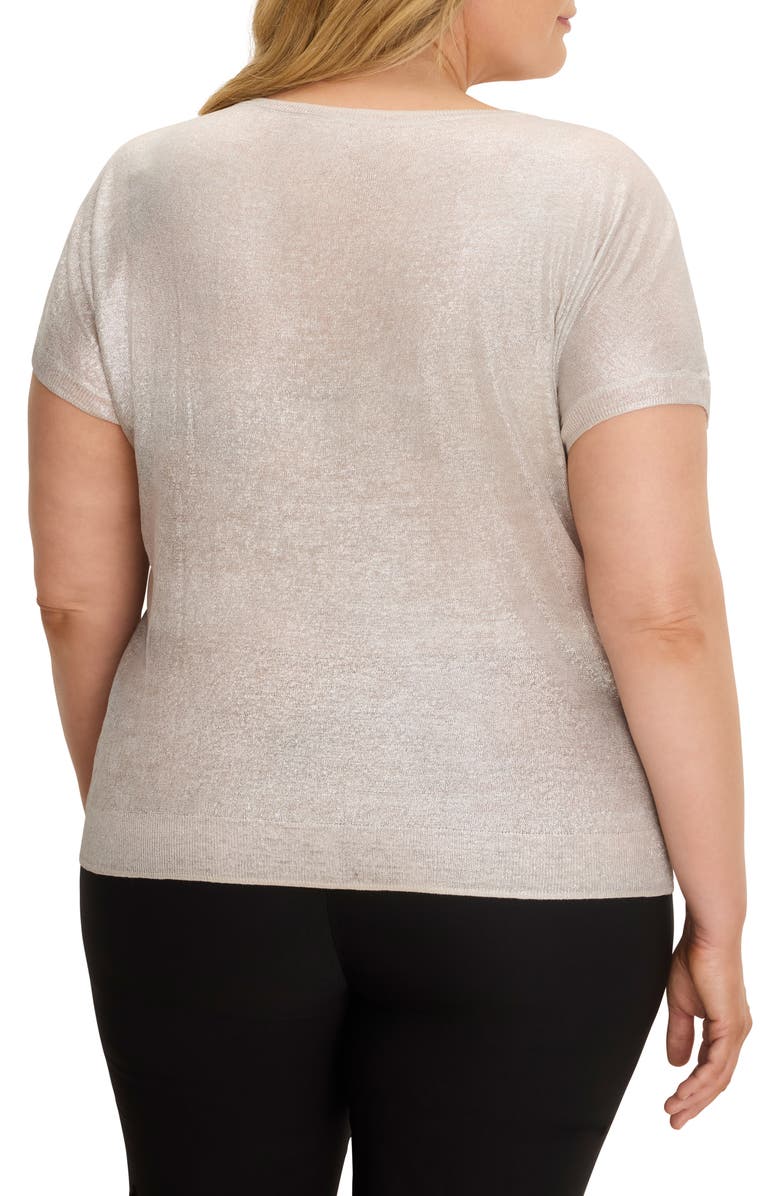 NIC+ZOE Glazed Feather Knit Short Sleeve Sweater, Alternate, color, Cobblestone