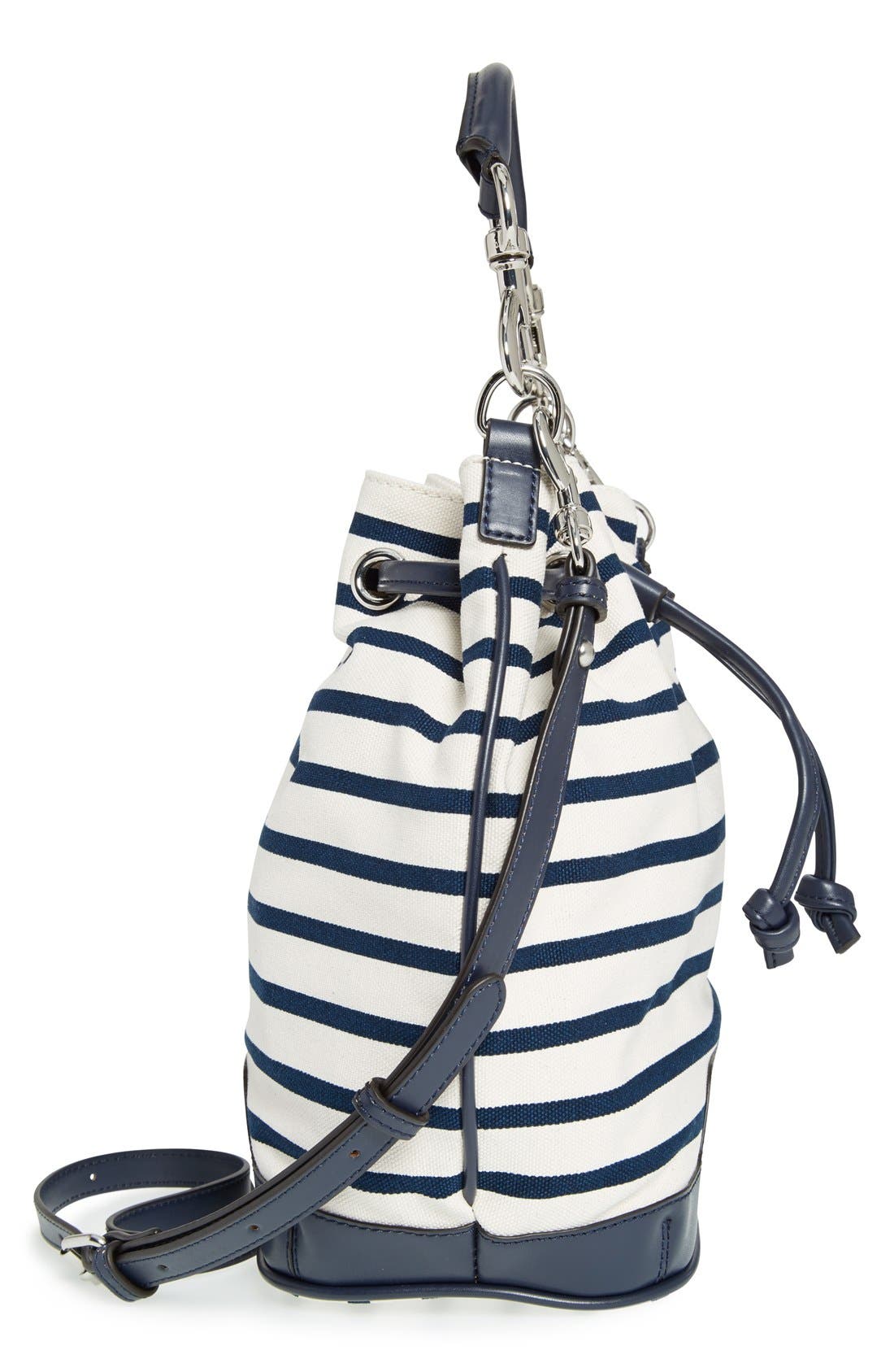 'Fiona' Bucket Bag, Alternate, color, NAVY STRIPE/ SILVER