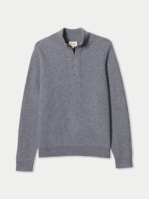 Men
s Cashmere Waffle Knit Half-Zip Sweater