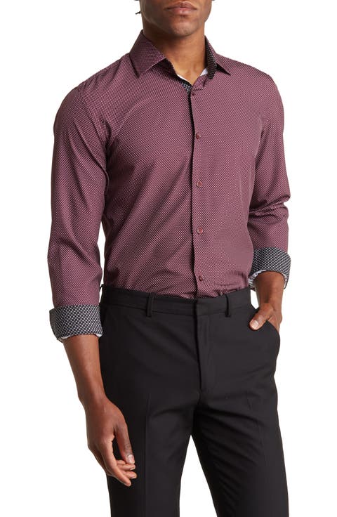 Slim Fit Dot Print Performance Button-Up Shirt