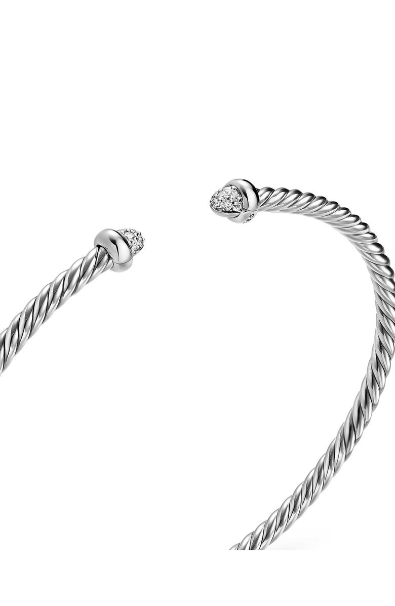 David Yurman Micro Cable Flex Bracelet in Sterling Silver with Diamonds, 2.6mm, Alternate, color, Silver Pave