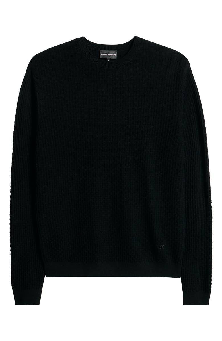 Emporio Armani Textured Virgin Wool Crewneck Sweater, Alternate, color, Black