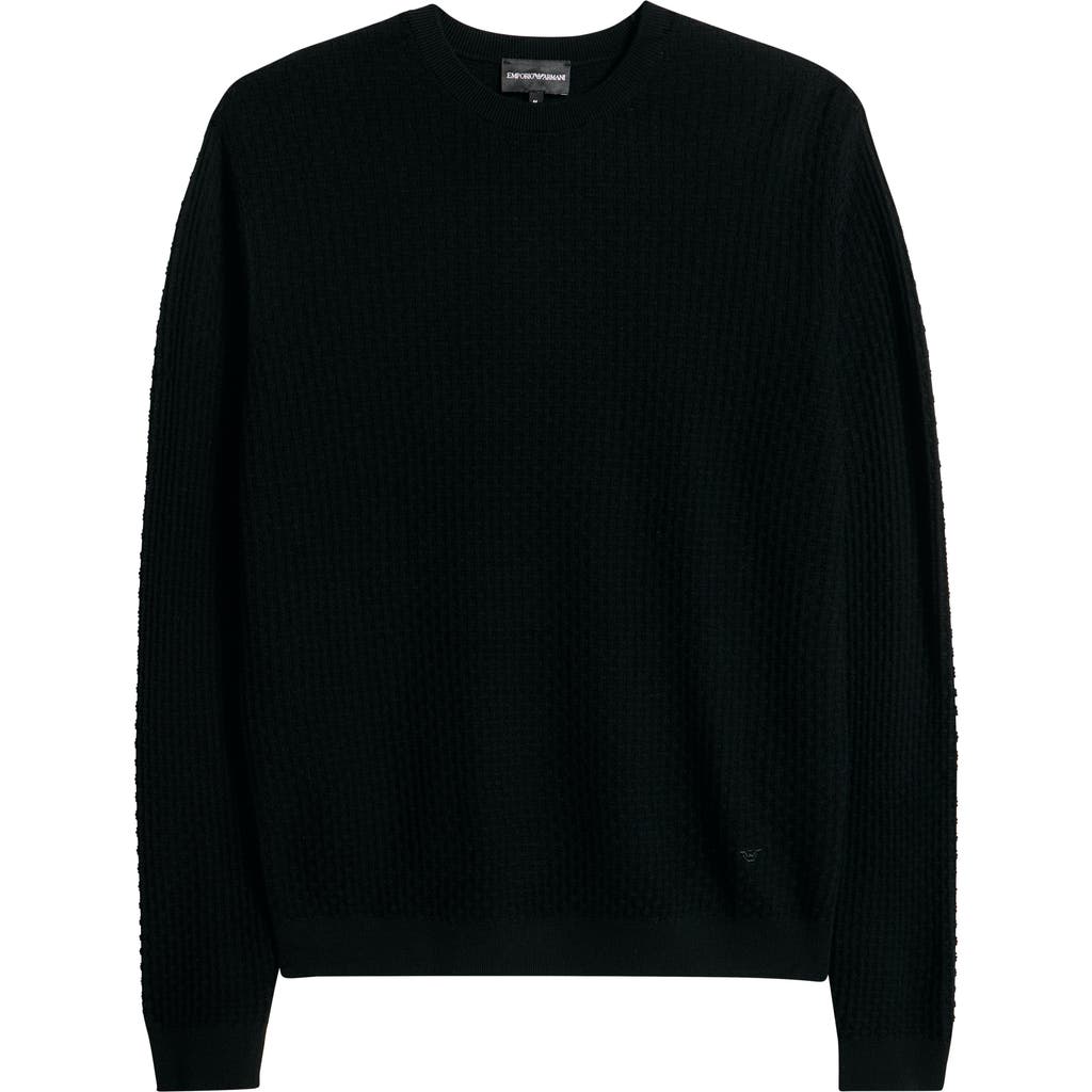 Emporio Armani Textured Virgin Wool Crewneck Sweater In Black