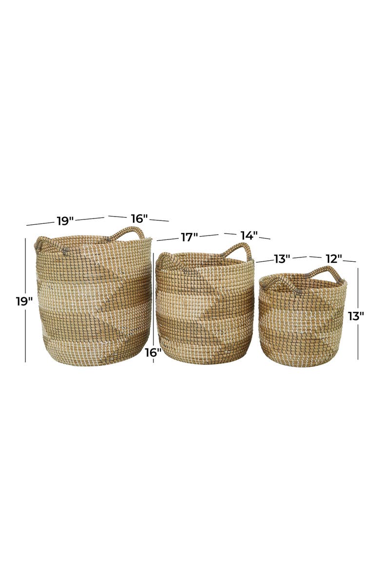 COSMO BY COSMOPOLITAN Brown Seagrass Handmade Two-Tone Storage Basket with Handles - Set of 3, Alternate, color, Brown