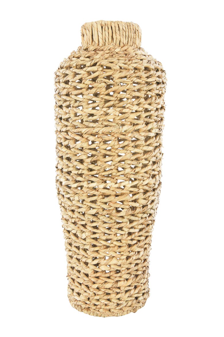 30"H Handwoven Water Hyacinth & Rattan Floor Vase, Main, color, Natural
