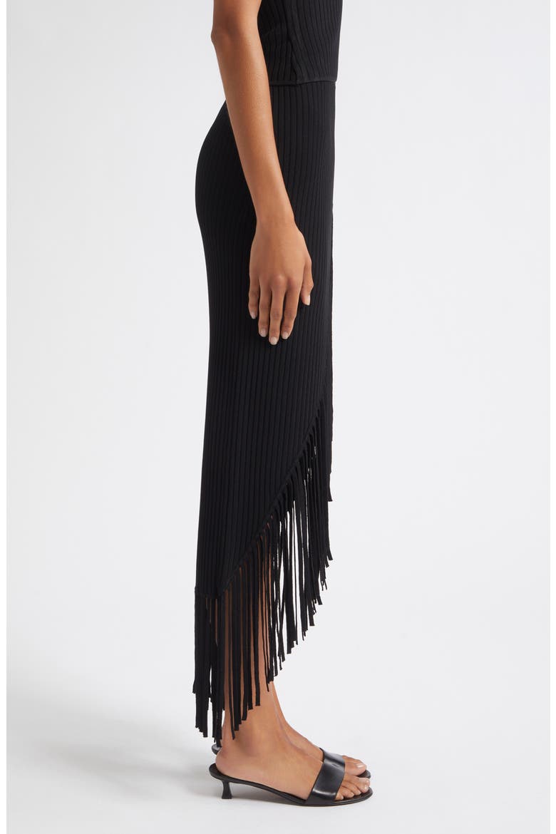 Giana Fringe Asymmetrical Midi Skirt, Alternate, color, JET