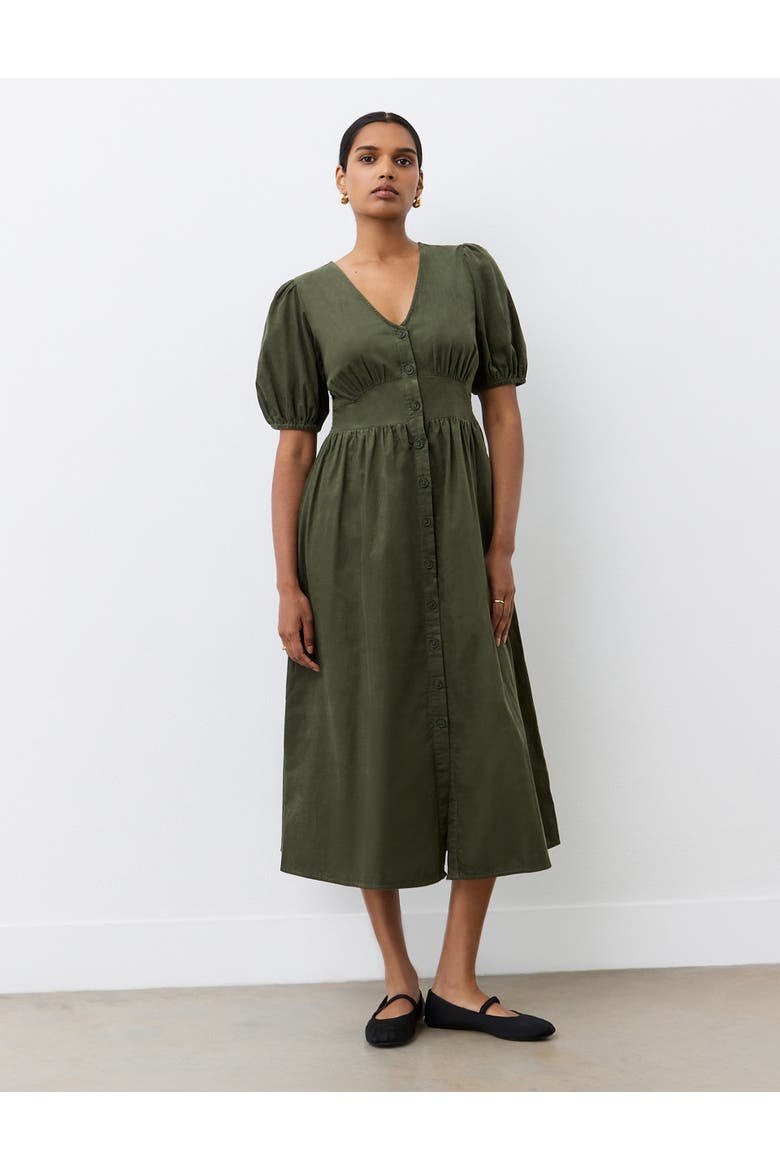 Arlow Short Sleeve Corduroy Midi Dress, Alternate, color, Khaki
