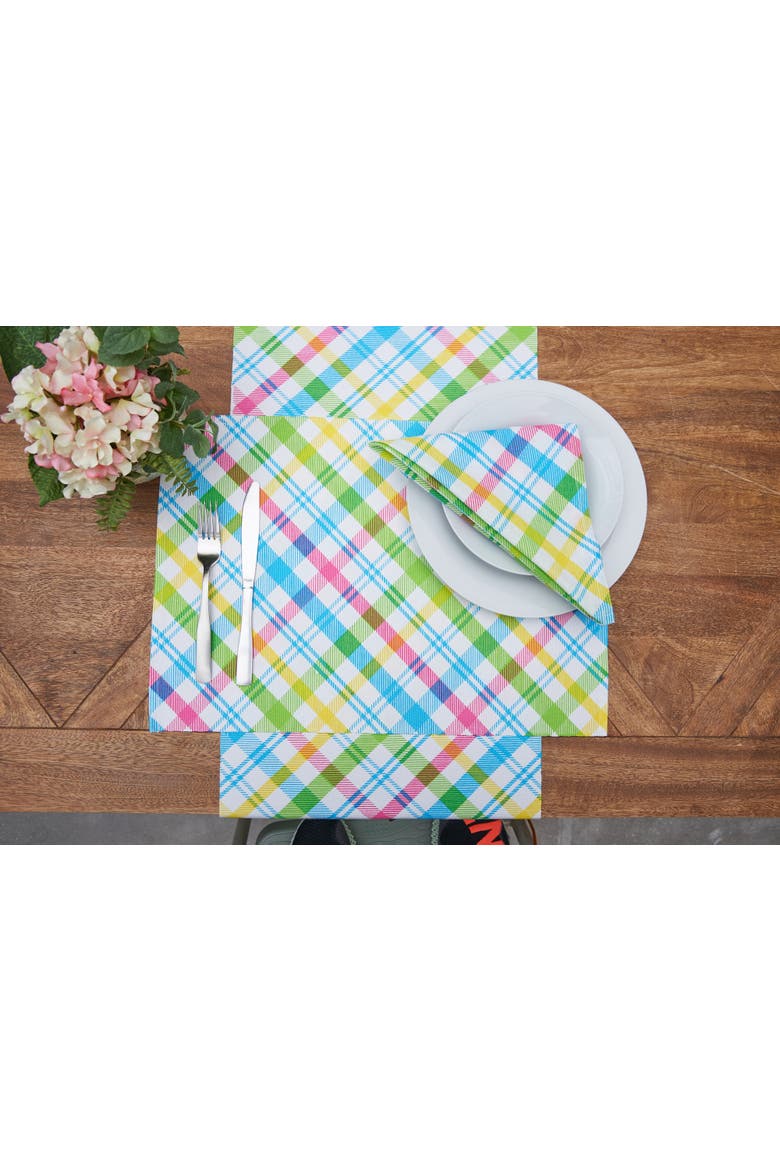Spring Blossom Plaid Easter 100% Cotton Set of 6 Placemats 13" x 19", Alternate, color, Red