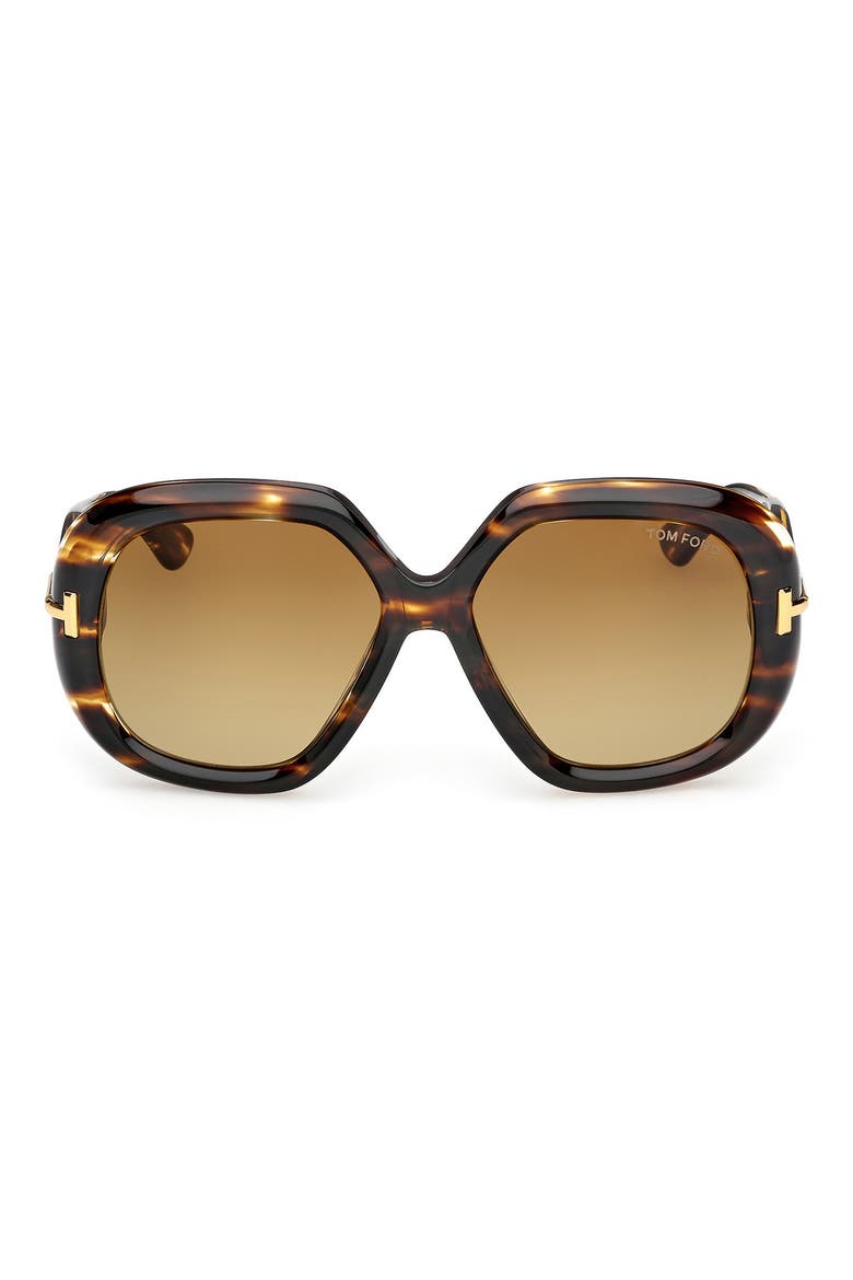56mm Geometric Sunglasses, Main, color, BROWN STRIPED BEVELED/ BROWN