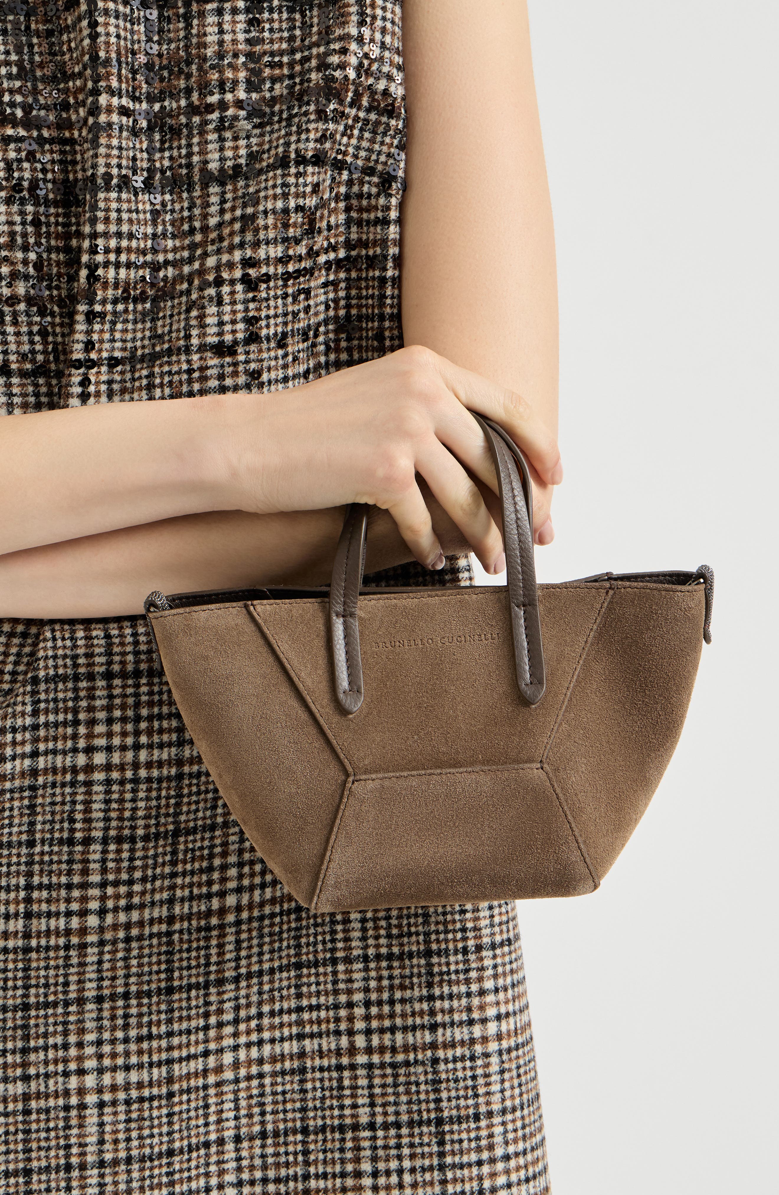 BC Duo mini bag in suede with monili, Alternate, color, Bark