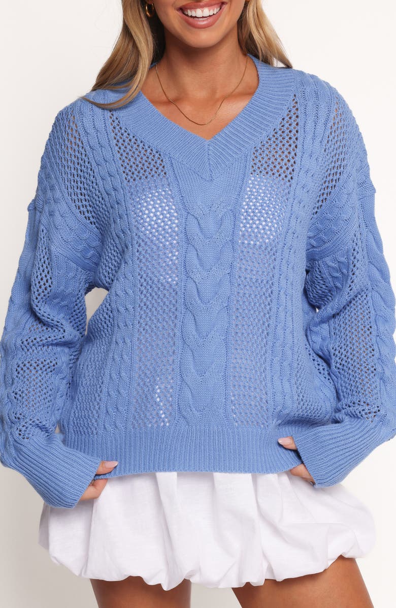 Petal & Pup Janie Mixed Open Stitch Sweater, Alternate, color, Blue