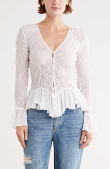 Free People Elias Smocked Long Sleeve Button-Up Top