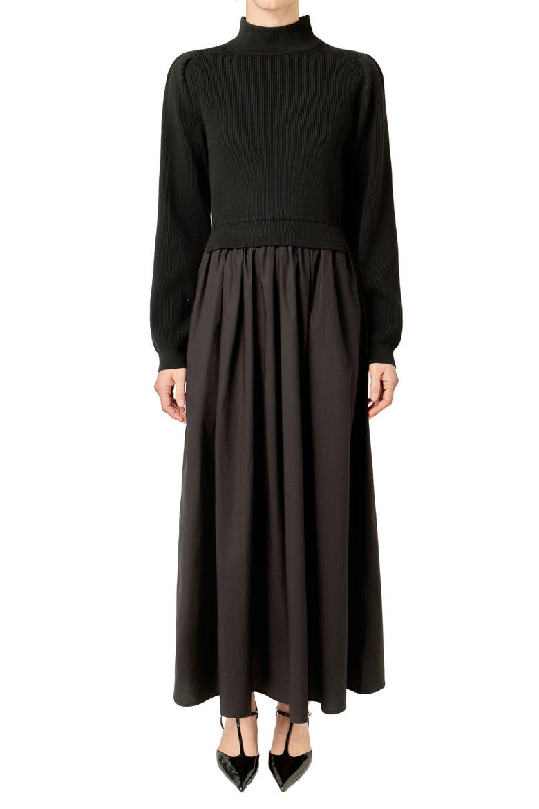Mixed Media Dress, Main, color, BLACK