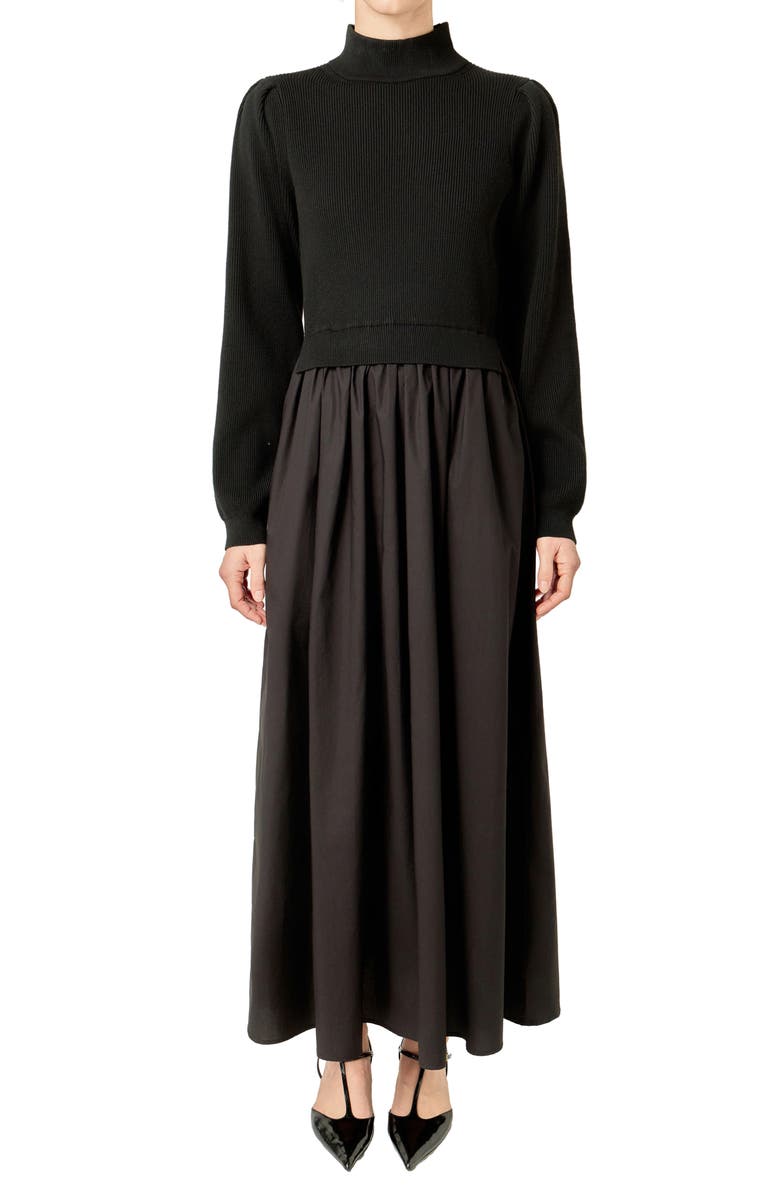 English Factory Belted Long Sleeve Dress, Alternate, color, Black