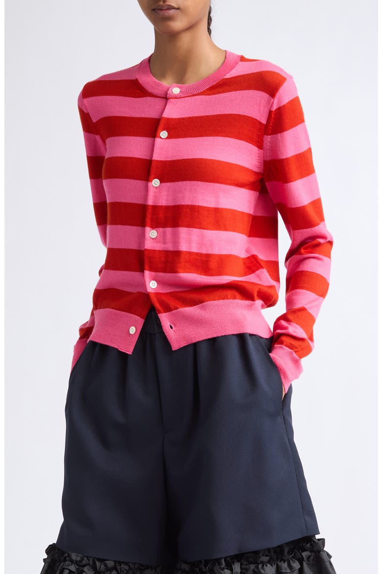 Striped Wool Cardigan, Main, color, PINK X RED