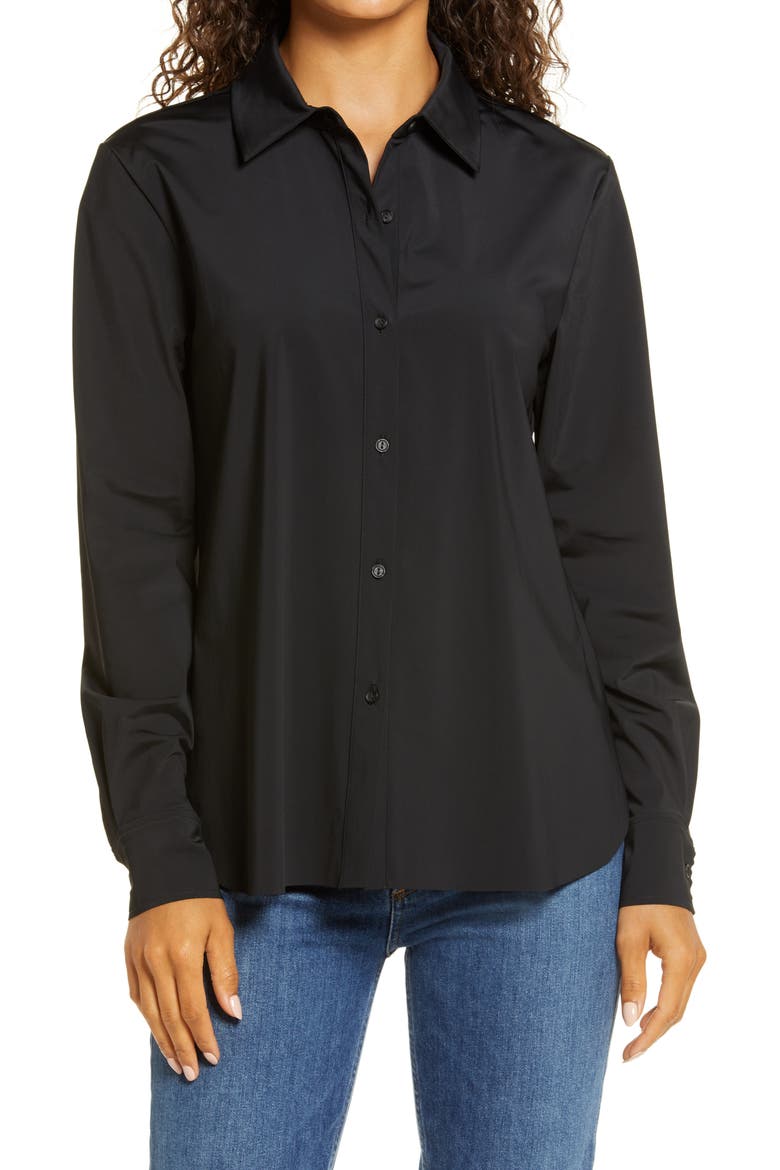 'Lyssentials Connie Slim Fit Button-Up Shirt, Main, color, BLACK