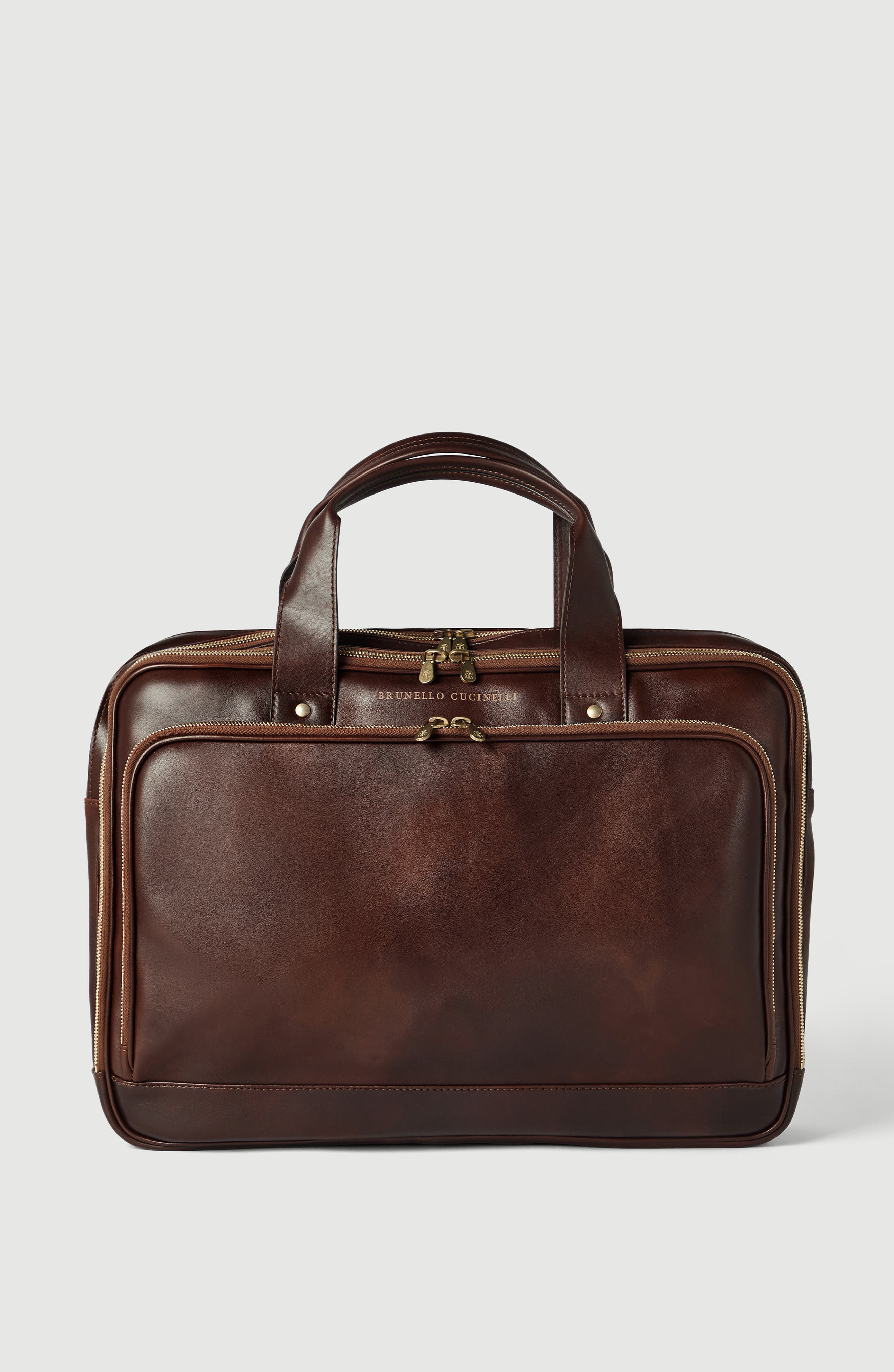 Calfskin briefcase with zipper, Main, color, Burgundy