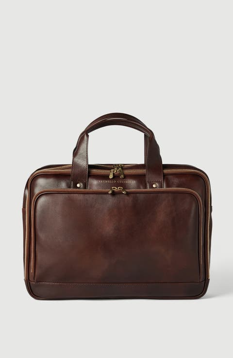 Calfskin briefcase with zipper