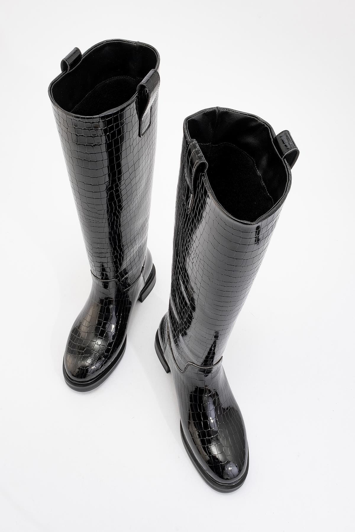 Prologue Shoes Alaska Pattern Knee High Boot, Alternate, color, Black Pattern Faux Leather