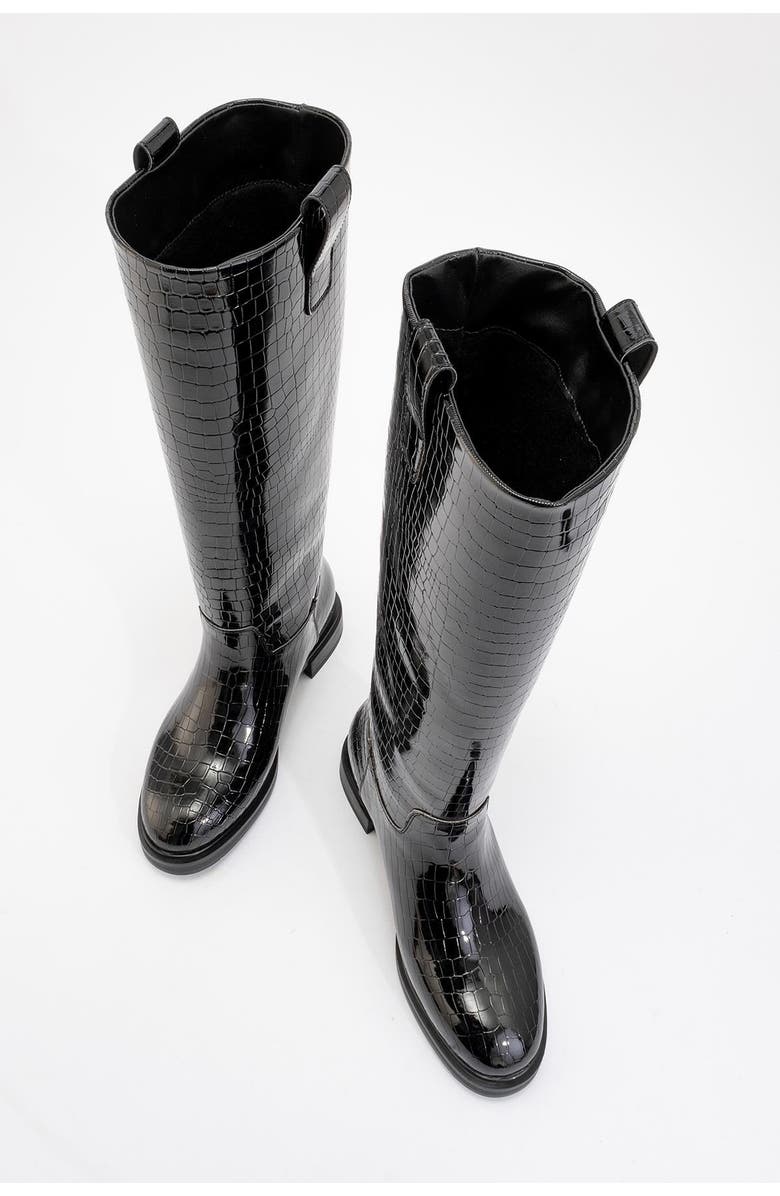 Prologue Shoes Alaska Pattern Knee High Boot, Alternate, color, Black Pattern Faux Leather