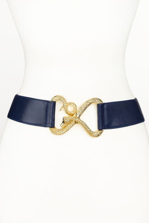 Raina Belts Big Snake Buckle Leather Belt In Blue