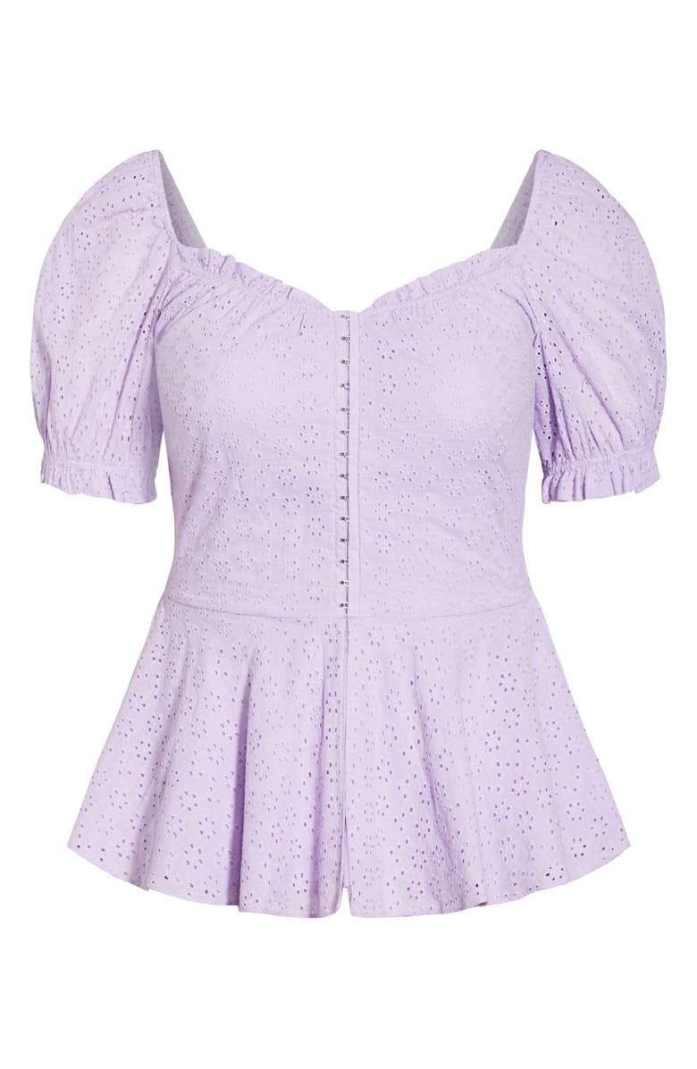 City Chic Sweet Broderie Cotton Top, Alternate, color, Lilac