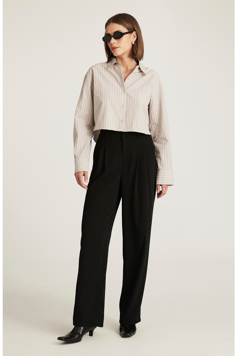 Stripe Crop Cotton Button-Up Shirt, Alternate, color, BEIGE STRIPE