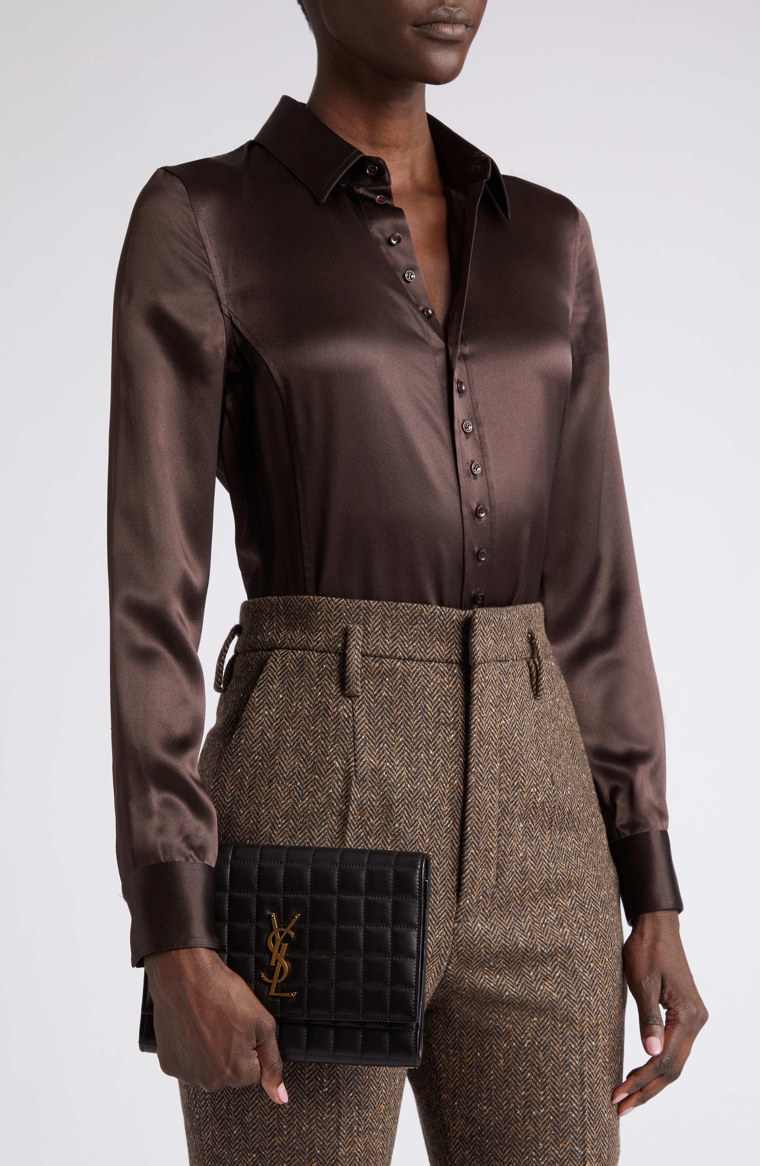 Saint Laurent Cassandre Matelassé Leather Flap Pouch, Alternate, color, 