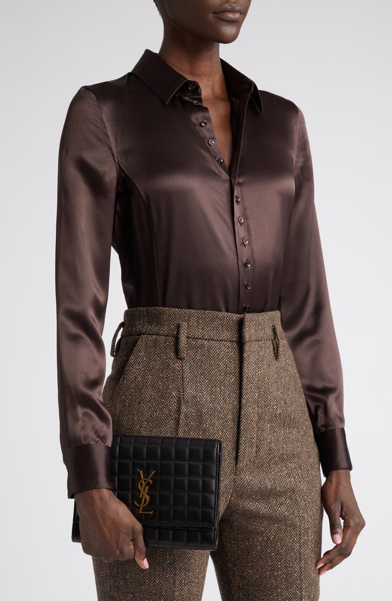 Saint Laurent Cassandre Matelassé Leather Flap Pouch, Alternate, color,