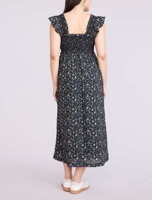 Motherhood Maternity Sleeveless Ruffle Shoulder Smocked Maxi Dress In Black