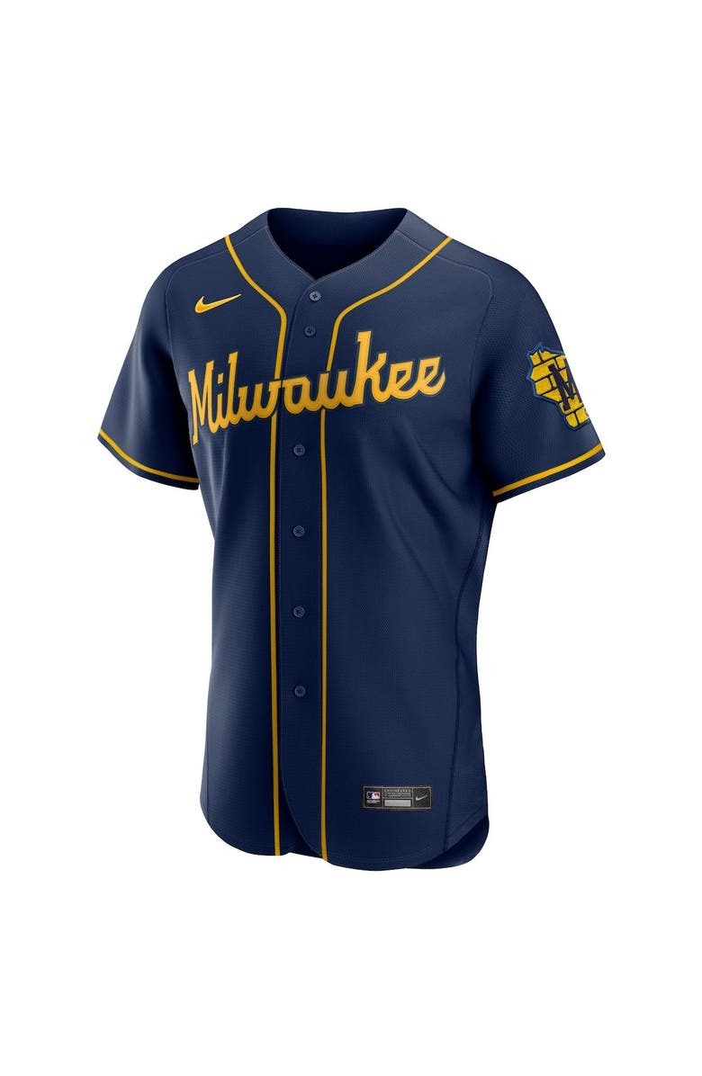 Nike Men's Nike Navy Milwaukee Brewers Alternate Authentic Team Logo Jersey, Alternate, color,