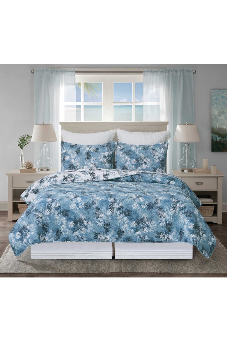 Bruno Palms Cotton Quilt Set  - Reversible and Machine Washable, Alternate, color, Blue