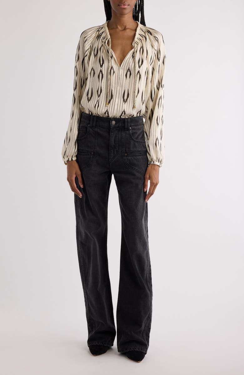 Isabel Marant Syra Ikat Print Peasant Top, Alternate, color, 