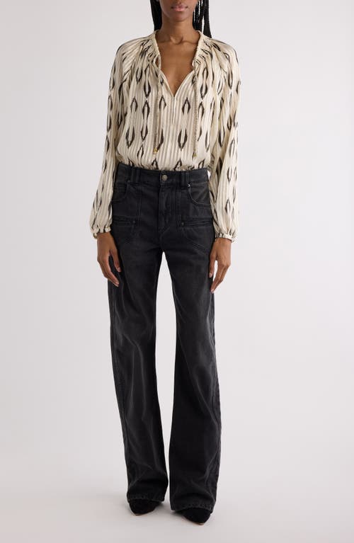 Shop Isabel Marant Syra Ikat Print Peasant Top In Ecru/black