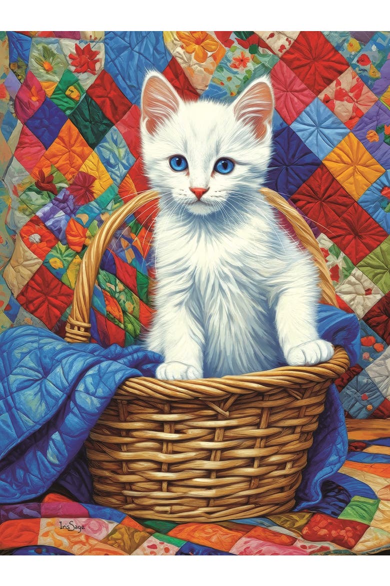 White Kitten and Quilts 1000 piece Jigsaw Puzzle for Adults, Alternate, color, Multicolor