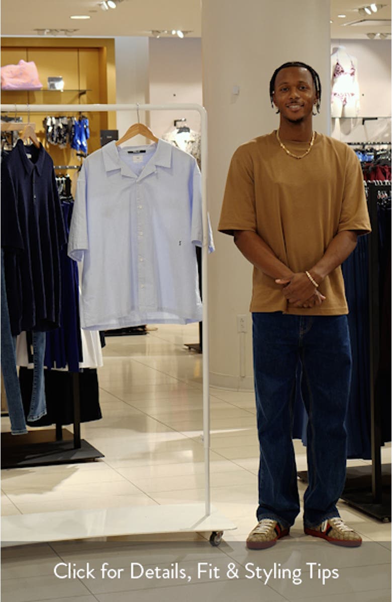 Embroidered Caring Diner Tru Stripe Organic Cotton Camp Shirt, sales video thumbnail