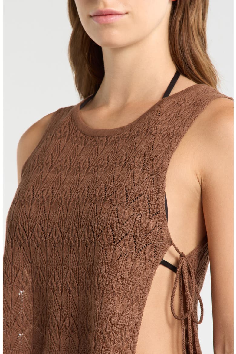 Tie Side Crop Cover-Up Top, Alternate, color, BROWN