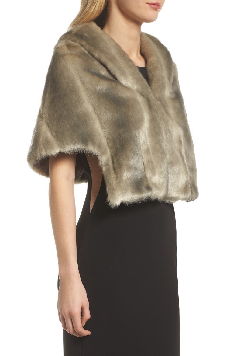 Faux Fur Capelet, Alternate, color, GREY